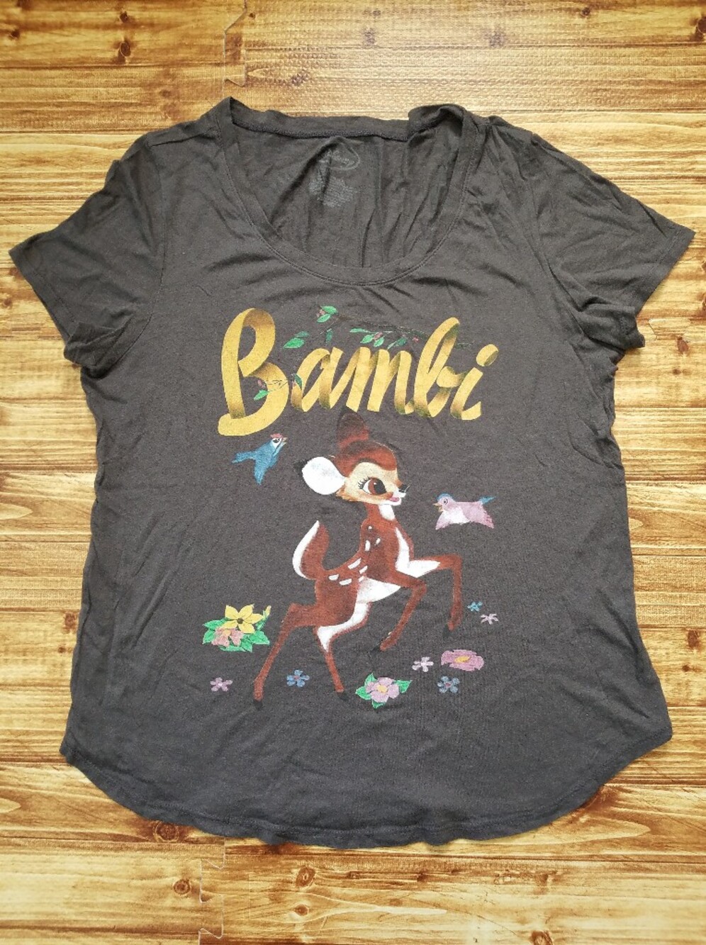 Disney Women's XL Charcoal Gray Bambi Short Sleeve Graphic Tee Cotton Modal